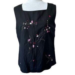 Limited Apparel Black Embroidered Floral Top Sleeveless SZ 12